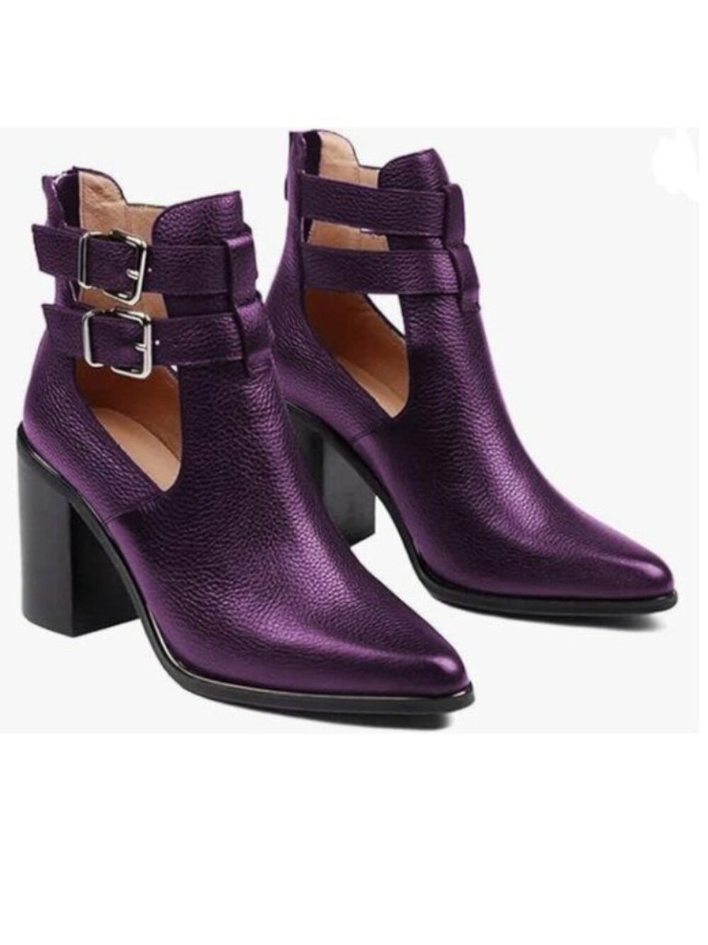 FOWT Purple Cut Out Ankle Boot for Women Hollow out Open Side High Heels Bootie